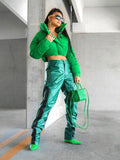 Solid Stand Collar Cropped Jackets Women Casual Zip Up Button Outwear Autumn Cotton Coats Female Basic Workout