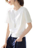 Short-Sleeved T-Shirt Women's Summer 2025 New Casual Design Feeling Under The Fork Decorative Buckle Clasp