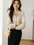2025 New Solid Color Repair Body Clothes Thin Fashion Shirt Elegant Commute OL Chiffon