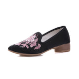 Zingj Grain Sole, Pointed Shoes Single Square Heel Fashionable Low Heel Embroidered Cloth Shoes, Retro Plate Buckle Embroidered Cloth Shoes Women's