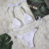 Zingj New Bikini Bandage Cross Bikini Solid Color Metal Diamond Swimsuit Sexy Female