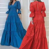 Spot 2025 Spring New Lady Fashion Temperament V Neck Long Sleeve In The Long