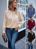 New Women's Clothing Temperament Long-Sleeved Elegant Lace-Collar Chiffon Solid Color