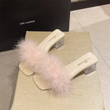 Hairy Slippers Women Wear 2025 New Net Red Coarse And One-Word Drag Crystal High-Slip