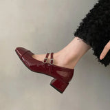 Retro Silver Single-Shoe Women's Coarse Heel 2025 Spring Square Head Light Word With Buckle College Style Mary Jane