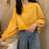 Zingj Women's Fall 2024 New Korean Version Loose Sleeve Student Lantern Sleeve Long-Sleeve T-Shirt Women's Solid Color Bottom Shirt