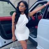 Faux Leather Sleeveless Summer Tank Bling Mini Dresses For Women Halter O-Neck Lace Up Backless Party Sexy Dress