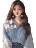 Niche Design Blouse Hannese Age-Lowish Slim Super-Good Looking Blue Cowboy Splicing
