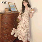 Woman Dress Floral Tender Holiday Elegant Slim Casual Ladies Sundress Vestido Midi Elegant Korean Comfortable Trendy