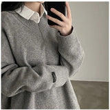 Dark Academia Solid Color V-Neck Pullover SweaterOutfit