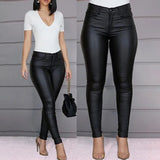 Women's Pants Solid Color PU Leather Pants Sexy Small Foot Pants Spicy Trousers High Waist