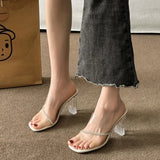 High-Heeled Sandals Women's Summer 2025 New Fashion Net Red Crystal Shoes Square Head Thick And Cool Slippers Women