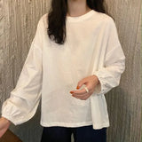 Zingj Women's Fall 2024 New Korean Version Loose Sleeve Student Lantern Sleeve Long-Sleeve T-Shirt Women's Solid Color Bottom Shirt