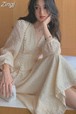 French Puff Sleeve Midi Dresses for Women Party Korean Sequins Dress Elegant Fairy Wedding Female Clothes Autumn