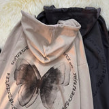 Vintage Butterfly Print Zip Up Hoodie-Outfit