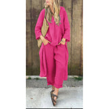 Spring And Autumn Cotton Tamply Size Women's Loose Casual V-Neck Long-Sleeved Trousers Two-Set