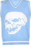 Gothic Skull Print Autumn Winter Woman Sweaters Y2K Fashion Loose Pullover Harajuku Knitted Sweater Ladies Pull