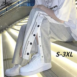Women Patchwork Wide Leg Trousers Simple All-match Baggy Bf Basic Cool Drawstring Chic Streetwear High Waist Couple