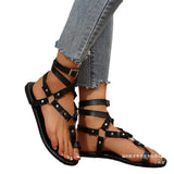 Foot Ring Strap Flat Sandals Women Wear Toe Metal Buckle Rivet Beach Cool