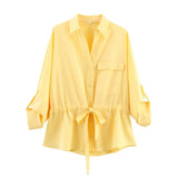 Women's 2025 Summer Drawstring Long-Sleeved Shirt + Casual Pants Set Women's