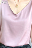Women Silk Blouses Women Satin Tops Woman Sleeveless Blouse Tops Woman Satin V-neck Blouse Ladies Tops Basic OL White