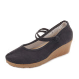 Zingj Heels Single Shoes Pure Color Plain Spring And Autumn Cloth Shoes Jacquard Cotton Buckle Retro Women's