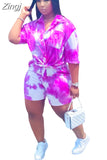 Two Piece Set Women 2023 Dashiki African Tie Dye Shorts Sets Oversized Shirt High Waist Shorts Mujer Matching Sets