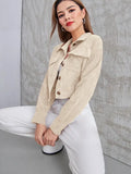 Women's Corduroy Flip Pocket Button Short Casual Jacket