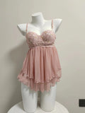 Sexy Lace Embroidered Pajamas Women Summer Small Breast With Steel Ring Pure Lust Wind Mesh Sling Sling Aja Skirt