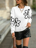 Women's Spring And Autumn Solid-Colored Flowers Knitted Sweater Fashion Collar Long-Sleeved