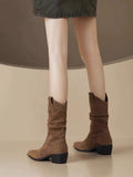 Boots Frosted Folding Pile Boots Women Spring And Autumn New Fashion Sexy Coarse And Pointed West Boots