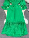 Pleated Party Midi Dress Women Sexy Slash Neck Off Shoulder Flare Long Sleeve Draped Ruffle Vestidos Female