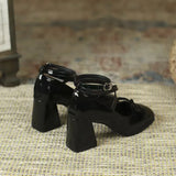 Jane Coarse Heels Spring 2025 New Single-Shoe Women's One-字 Buttoning Square Head French Retro High