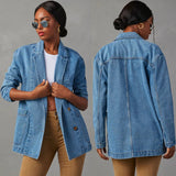 Women's Fashion Casual Wash Blue Cowboy Suit Jacket Women