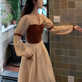 Dresses for Women Long Sleeve V-neck Chiffon One-piece Dress Korean Evening Party Fairy Dress Elegant Female Spring