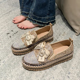 Pine Cake Single Shoes Women's Spring And Autumn New Fashion Thick Bottom Water Drill Bow Bow Korean Version Of Pedal Pedalle Lefu