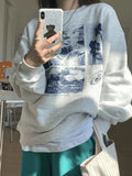Landscape Print Crew Sweatshirt-Outfit