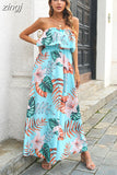 Floral Dress Women Chest Wrapping Bech Long Dress Female Sexy Strapless Elastic Waist A Line Holiday Backless