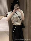 Puppies With Short-Sleeved Round-Neck Knitted Jersey Women 24 Spring And Summer New Age-Reduced Short-Sized T-Shirt