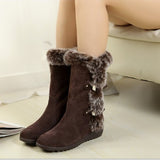 And Winter New Fur Snow Boots With Round Head Belt Buckle Warm Thick Mid-Slope And Cotton Boots