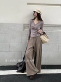 Xixi 2025 Autumn White Standard Temperament High-Waisted Solid-Color Pumping Rope Leisure Straight Broad Leg Leisure Pants