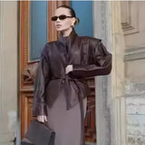 Women's ZA Autumn And Winter New Street Design Sense Retro Leather