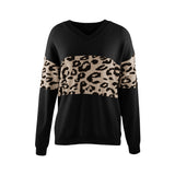 Autumn And Winter New V-Neck Spliced Knitted Shirt Women's Jacket Leopard Print Women's