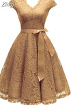 V-Neck Lace Knee-Length Women Dresses With Short Sleeves Dress For Women Female Vestidos New Arrival Chic Cheapest