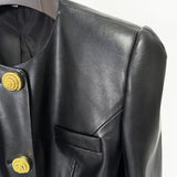 Early Spring New Star Fashion Temperament Snail Metal Button Repair Leather Jacket Jacket