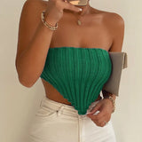Zingj Strapless Knit Sling Irregular Sleeveless Shoulder Tight Thin Knit Top Sweater-Outfit