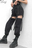 Hip Hop High Waist Cargo Pants Women Joggers Street Style Trousers Buckle Track Pants Adjustable Hollow Out