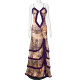 Zingj Women's New Sling With Hollow Out Pleated Lace Slit Dress