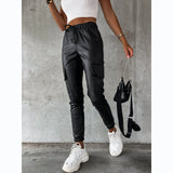 Zingj Autumn And Winter Money Collect Waist Street Fashion Rope Leather Pants