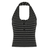 Wind Street Personality Hottie Striped Small Vest Three-Grained U-Neck Hanging Neck Knitting Top Casual Women's